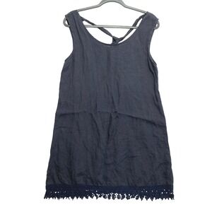 Rosemarine | Dresses | Rosemarine 0 Linen Navy Tunic Dress Italy Blue  Braided Collar Metallic Small | Poshmark